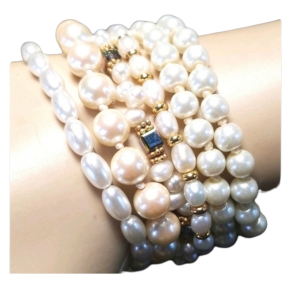 Vintage Faux Pearl Bracelet Lot Resellers Bundle 5 Piece Set - Picture 5 of 14